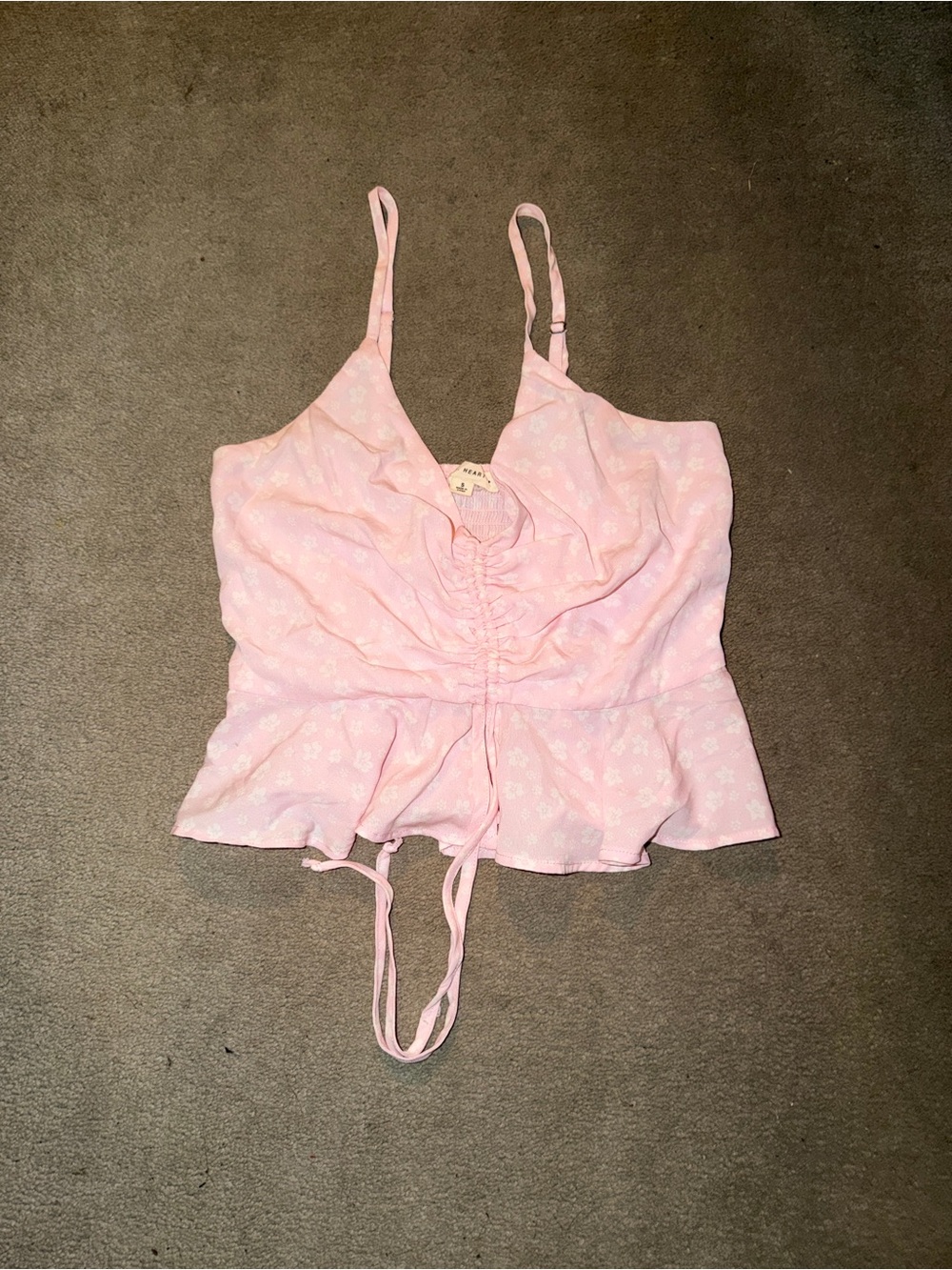 La Hearts Light Pink Ruched Floral Peplum Cami Tank